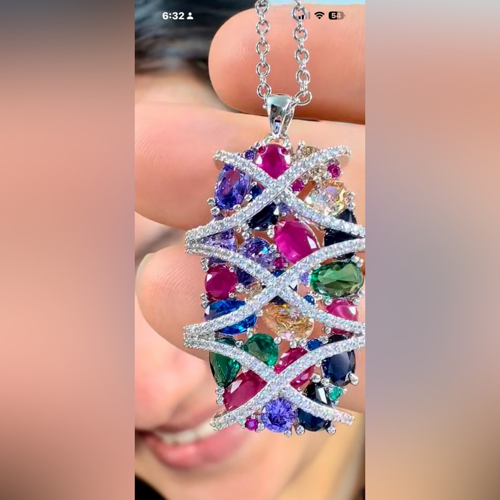 Solitaire Multicolor Gemstone Luxury Pendant Neck… - image 4